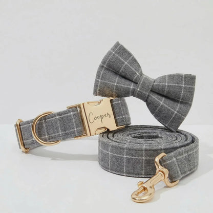 Gray Plaid Dog Harness Set