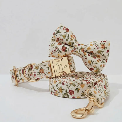 Soft Ivory Blossom Floral Dog Harness Set