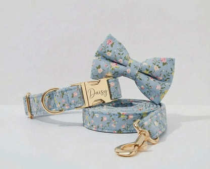 Dusty Blue Floral Dog Harness Set