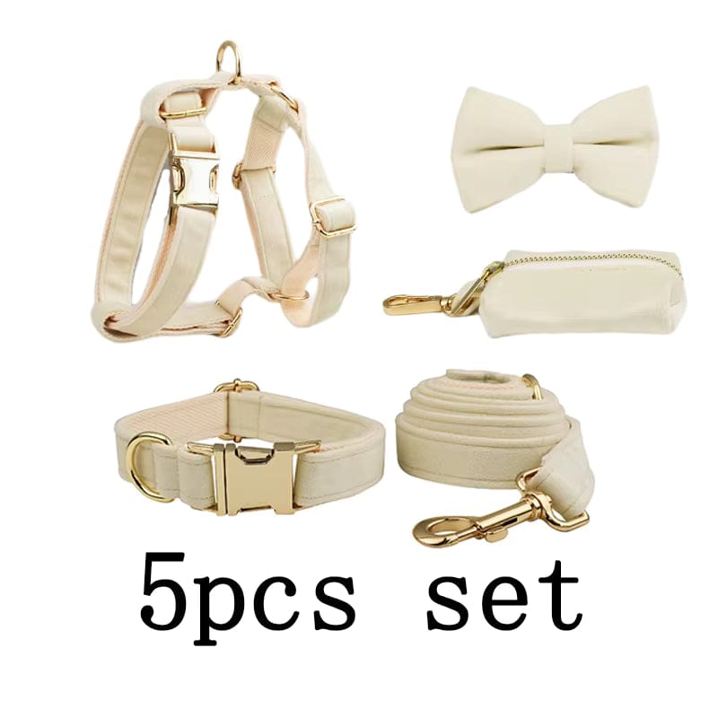 Milky White Velvet Dog Harness Set