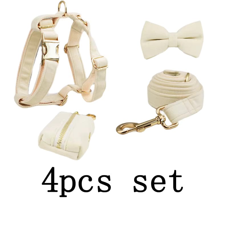 Milky White Velvet Dog Harness Set