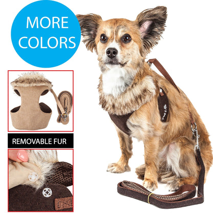 Pet Life ® Luxe 'Furracious' 2-In-1 Adjustable Dog Harness and Leash with Detachable Fur Collar