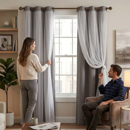 Solid and Sheer Layered Blackout Curtain Set - 38 x 84