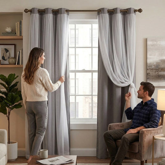 Solid and Sheer Layered Blackout Curtain Set - 38 x 84