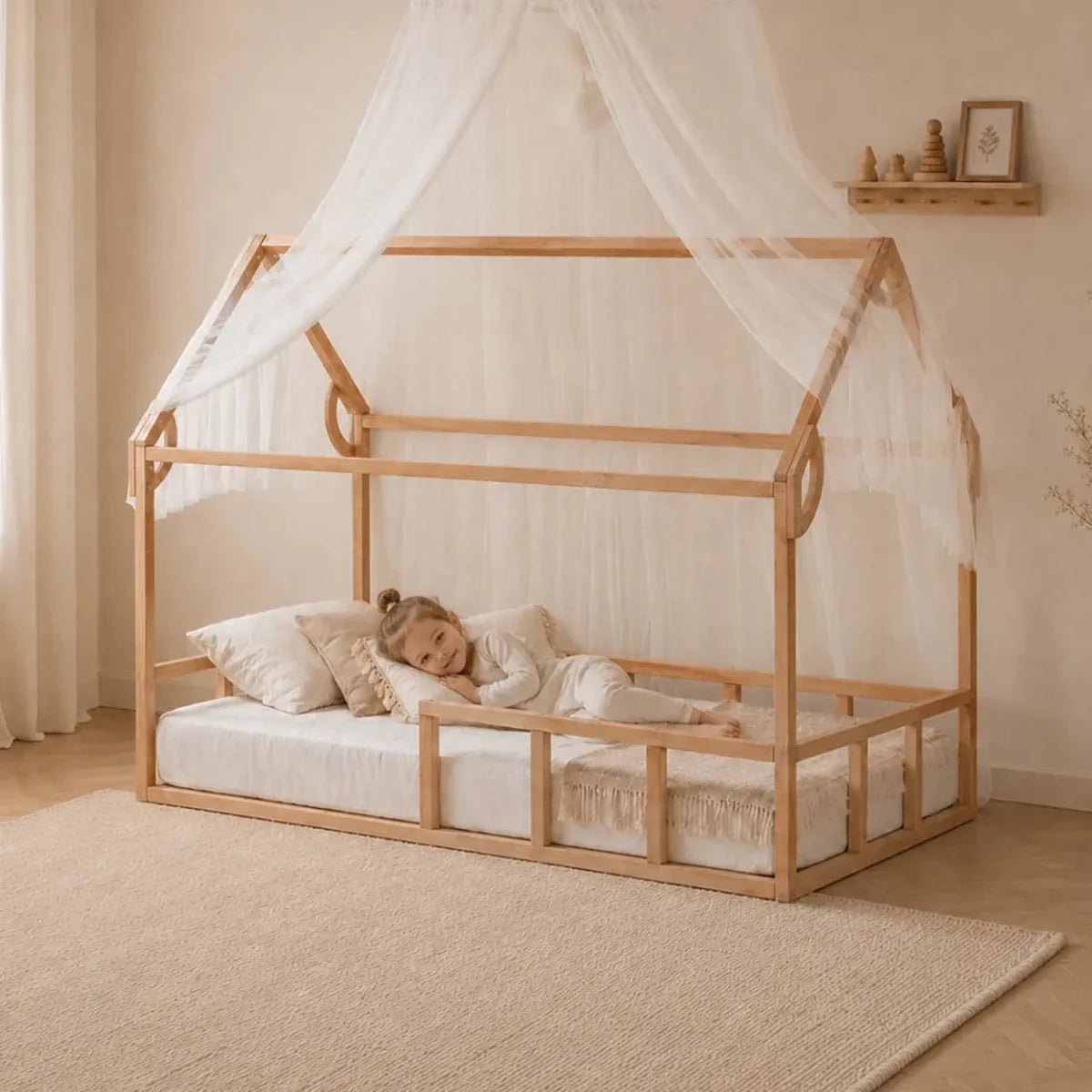Twin Size House Bed with Fence