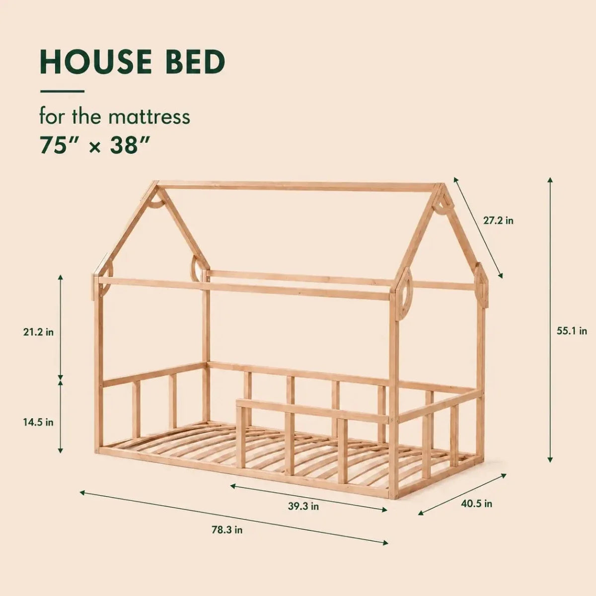 Twin Size House Bed with Fence