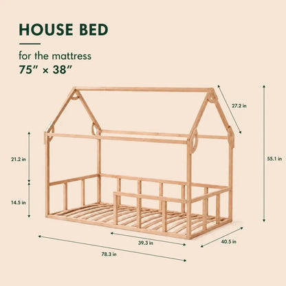 Twin Size House Bed with Fence