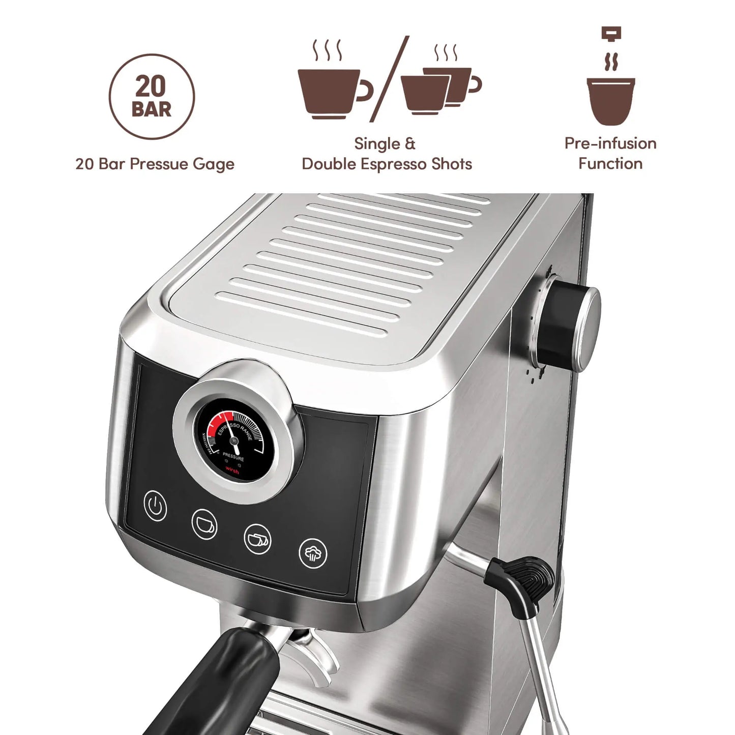 Espresso Machine | Home Barista Plus with Pressure Gauge & Steam Wand